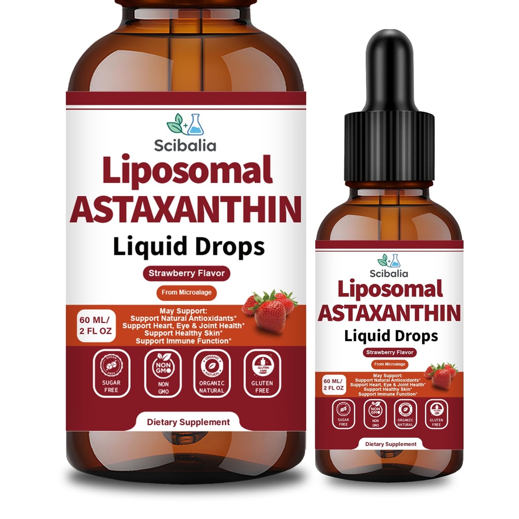 Astaxanthine Supplement 12mg Liquid Drops, Geavanceerde 10-in-1 Astaxanthine Antioxidant van Fresh Microalgen Bron w. Mct Oil Lycopeen Grape Seed Turmeric Vitamine E voor Eye Immune Gezamenlijke Huid Gezondheid