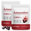 Liefiet Astaxanthine 12mg 120 Softgels, 2Pack Premium Astaxanthine Antioxidant Supplementen, Ondersteunt oog, huid, Joint Health, Gemakkelijk doorslikken, 4 maanden levering