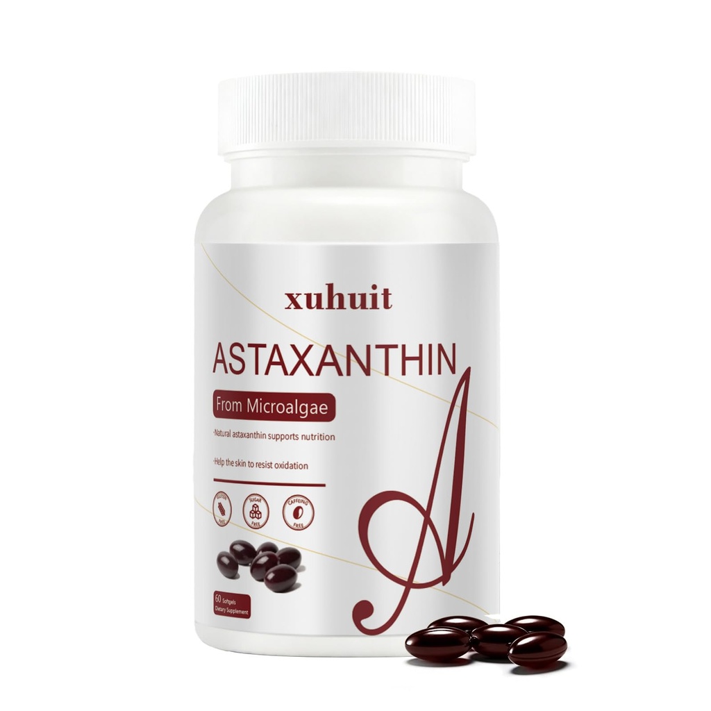 Astaxanthin 12mg 60 Softgels, Natural Antioxidant Supplement from Microalgae, Non-GMO, Soy Free, Supports Skin Health, Easy to Swallow Softgels, 2 Month Supply (1)
