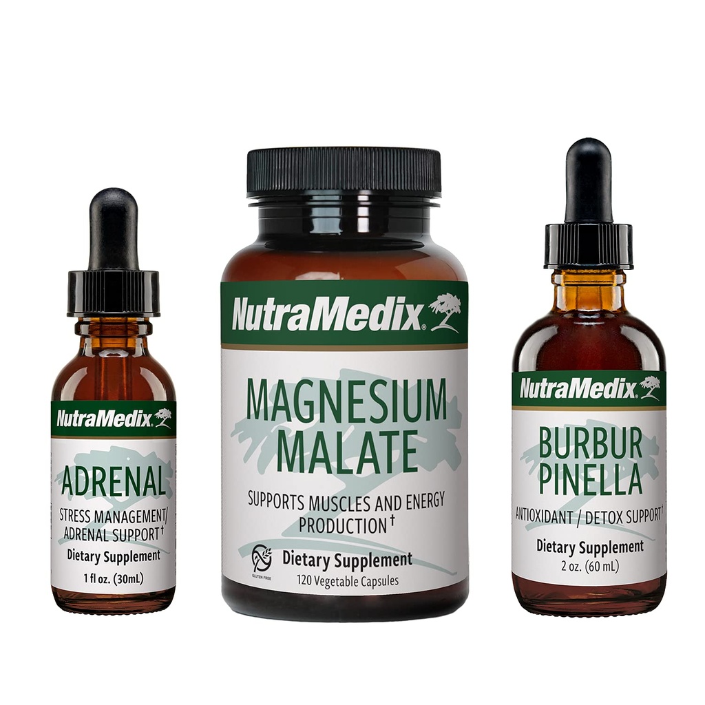 NutraMedix Energy Set - 3 pièces comprend des extraits d'Astragalus, Rhodiola, Ginseng & Schisandra, Burbur-Pinella Detox Drops & Magnesium Malate Capsules pour le bien-être général
