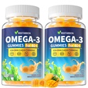 Omega-3 Gummies supplement voor volwassenen 40+: 1280mg Vegan Omega3 Vetzuur DHA EPA met vitamine D3 K2 Zink Kurkuma voor algemene gezondheidsondersteuning - Visolie alternatief voor vrouwen Mannen(120Count)