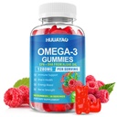 Vegan Omega-3 Gummies 1028mg, Omega 3 Visolie Alternatief voor volwassenen w/EPA 400mg & DHA 600mg & Vitamine A, C, E Ondersteunt Hersenen, Eye & Immune Health, Suikervrij, Raspberry Flavor, 60 Tellen