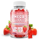 Vegan Omega 3 Gummies 1000mg + CoQ10 + Magnesium - w/Algen EPA 600mg & DHA 400mg, Visolie Omega-3 Supplementen Alternatief voor volwassenen, voor Hersenen, Oog, Immuun Gezondheid, Aardbei Smaak, 60 Tellen