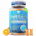 Visolie Omega 3 Gummies 1500mg voor volwassenen - Triple Strength met EPA & DHA, COQ10, Rode Gist Rijst - Wild Caught Omega 3 Fatty Acids Supplementen voor H
