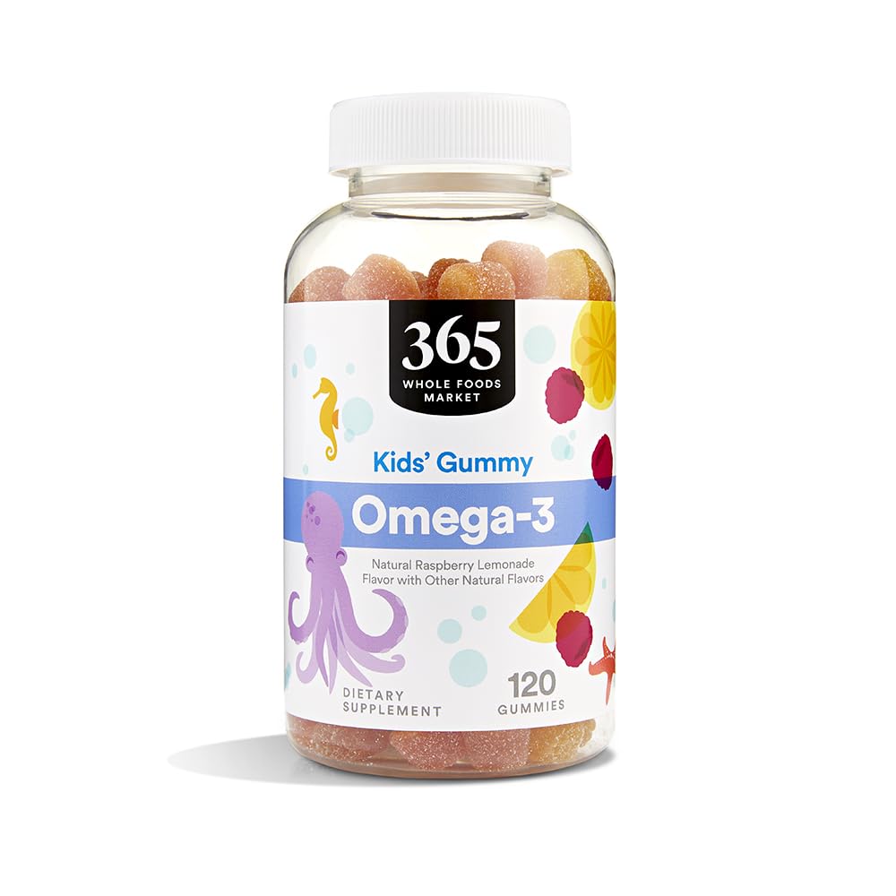 365 door Whole Foods Market, Omega-3 Kids' Gummy, Natural Raspberry Lemonade Flavor, 120 Tellen
