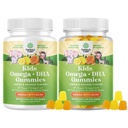 Bundel van Omega DHA Gummies voor kinderen - Vetzuren Omega 3 6 9 met vitamine C voor hersenen, immuniteit en visie - Nutritional DHA voor gezond zenuwstelsel & Focus Support - Vegetarisch & glutenvrij