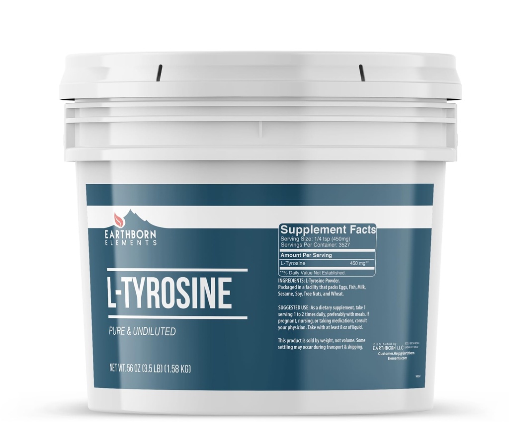 Earthborn Elements L-Tyrosine 1 Gallon Bucket, Pure & Onverdund, Dieetsupplement Powder