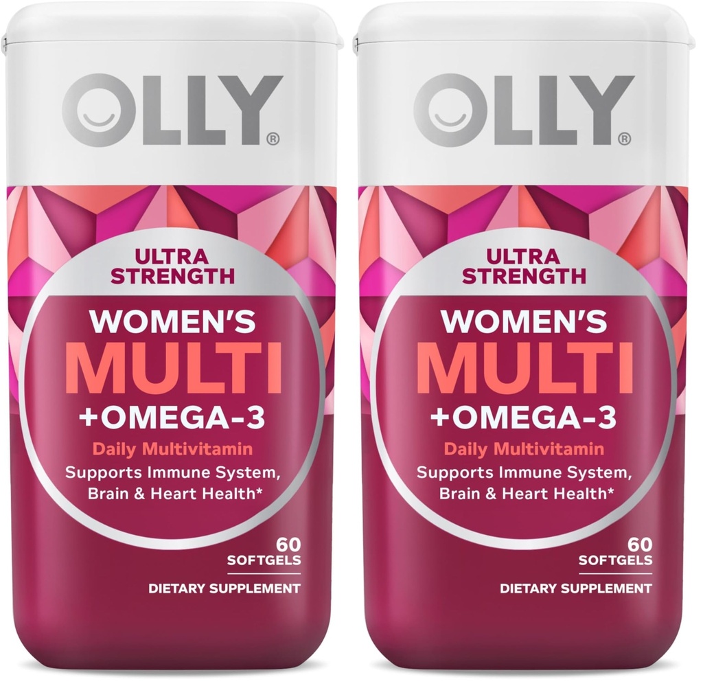 OLLY Ultra Women's Multi Softgels,Overall Health and Immune Support,Omega-3s,Iron,Vitamins A,D,C,E,B12,Daily Multivitamine, 30 Day Supply -,60 Tellen (pakket van 2)