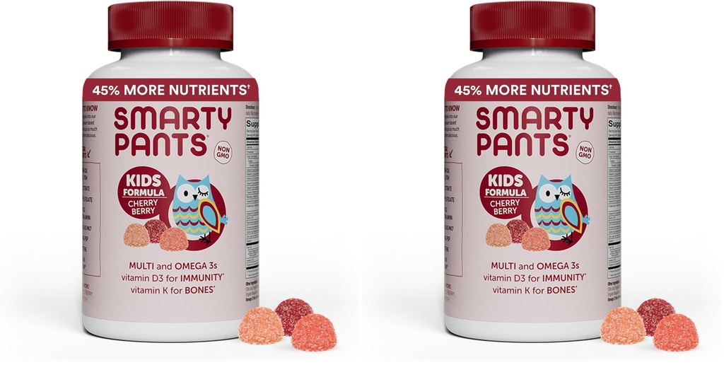 SmartyPants Kids Multivitamine Gummies: Omega 3 Visolie (EPA/DHA), Vitamine D3, C, Vitamine B12, B6, A, K & Zink voor Immune Support, Biotine, Druiven, Kersen & Bessen Smaken, 120 Tellen (30 dagen levering)