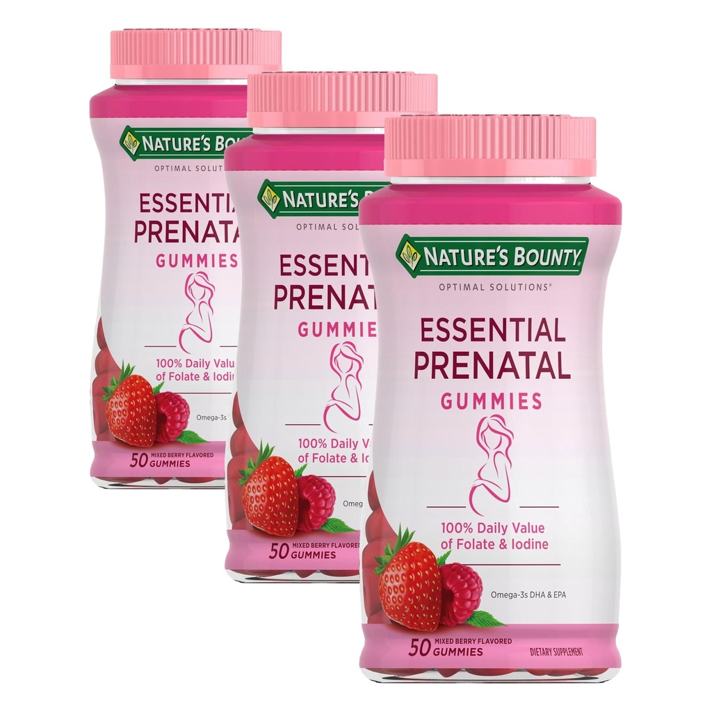 Nature's Bounty Optimale Oplossingen Essentiële Prenatale Gummies,Foliumzuur en Jodium,Omega 3 en DHA,25 Diners,50 Tellen (Pack of 3)