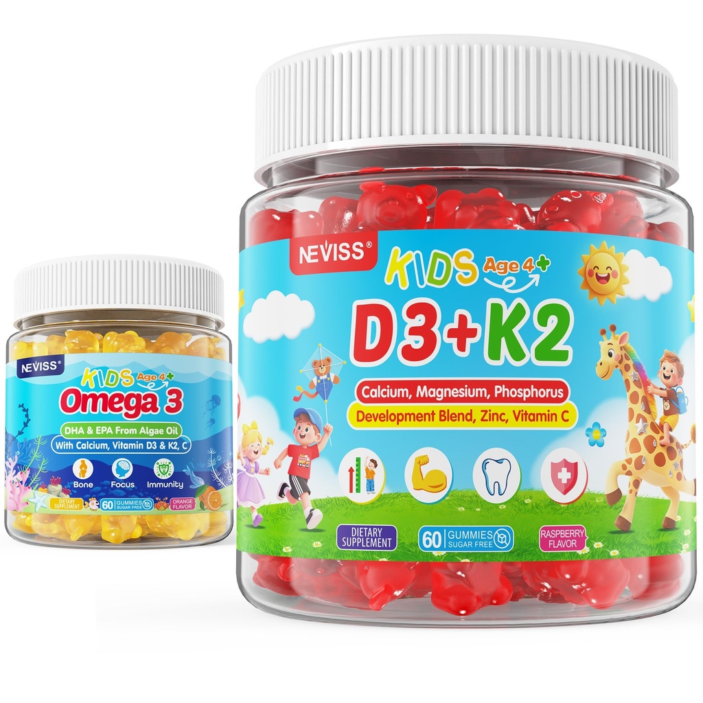 Kinderen Vitamine D3 K2 Gummies 2 Pack + Omega 3 Gummies for Kids 2 Pack