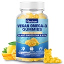 Omega-3 Gummies voor volwassenen, Sinaasappelsmaak en Sugar-Free DHA 600mg & EPA 300mg, met vitamine A, C, E, Zink, 60 Gummies