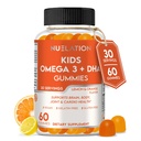 Vegan Omega 3 Gummies voor kinderen met DHA, plantaardige basis, 30 porties, 60 Ct. Gelatinevrij, Glutenvrij, Non-GMO Omega 3 Supplement. Kinderen & peuter DHA Gummies voor hersenen, oog, hart en immuun ondersteuning