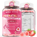 Prenatale vitamines voor vrouwen Gummies, Methylfolaat 1mg, Vegan Omega 3 DHA 800mg, Iron, Choline, Jodium, Vitamine D3 B6 B12 - Multivitamine voor vrouwen voor, tijdens en na de zwangerschap, Suikervrij, 60 Tellen