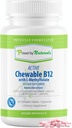 Power By Naturals Active Kauwbare Gemethyleerde B12 met L-methyl Folate Supplement voor vrouwen en mannen, Cherry smaak, 60 tabletten