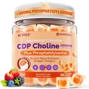 Citicoline 1000mg & Fosfatidylserine 300mg Supplementen CDP Choline Gummies, Hersensupplement voor Geheugen en Focus W/Lion's Mane Mushroom, Omega-3, Methylfolaat, B6 & B12, Non-GMO, Sugar Free,60ct