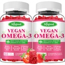 Omega-3 Gummies Potent Algae Omega Source, Boost Cerveau, Yeux et fonction immunitaire, avec DHA et EPA Vegan et sans sucre, fraise, 120 comte
