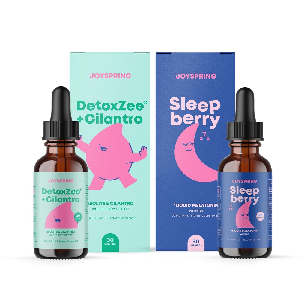 JoySpring DetoxZee Cilantro et SleepBerry gouttes de mélatonine liquide pour les enfants