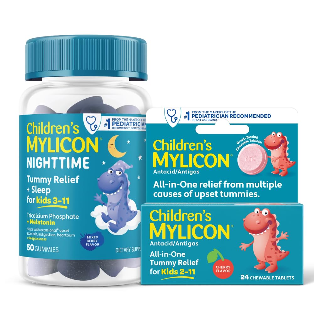 MYLICON Relief Tummy pour les enfants, Tablettes de Relief Tummy de jour + Gommies de nuit avec Melatonine