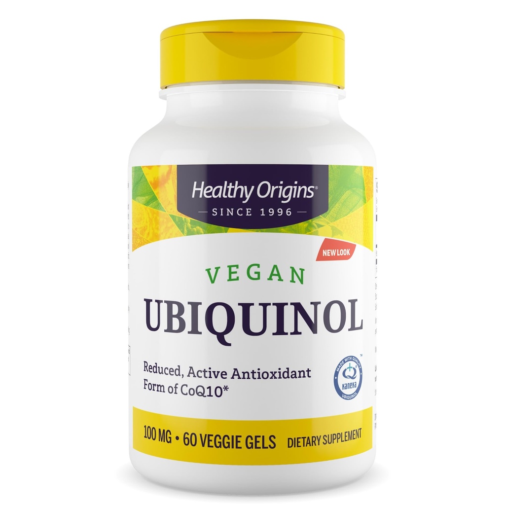 Gezonde oorsprong Vegan Ubichinol (Active Form of CoQ10), 100 mg - Kaneka Ubichinol Supplements for Heart Health & Antioxidant Support - Gluten-Free & Non-GMO Supplement - 60 Veggie Gels