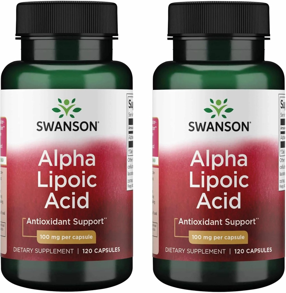 Swanson Alpha Lipoïnezuur - natuurlijk supplement ondersteunen gezonde bloeddrukniveaus al binnen een normale bereik - bevordert het metabolisme van koolhydraten - (120 capsules, 100 mg elke) (2 verpakkingen)