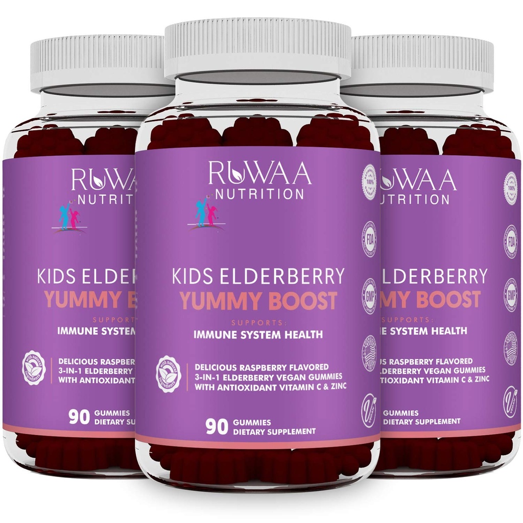 RUWAA NUTRITION Sambucus Gummées pour les enfants avec du zinc et de la vitamine C: Antioxydant, crème de soutien Vitamines, soutient le système immunitaire Santé: végétarien, sans gluten, sans gélatine (3)