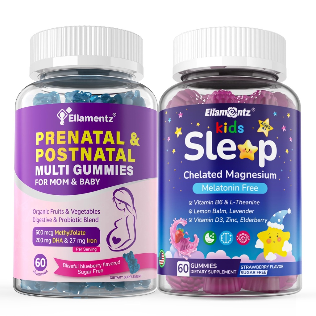 Sans sucre 2 Pack Vitamines prénatales pour les femmes Gummies + 1 Pack Gummies de sommeil pour les enfants