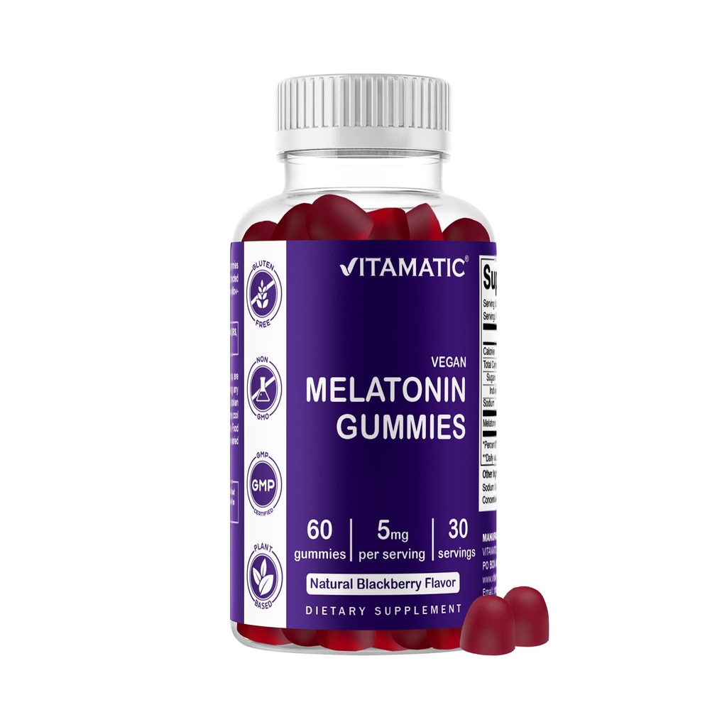 Gummées de mélatonine vitamatique pour enfants et adultes - (2,5 mg 5 mg et 10 mg de doses) - 60 Gummées véganes