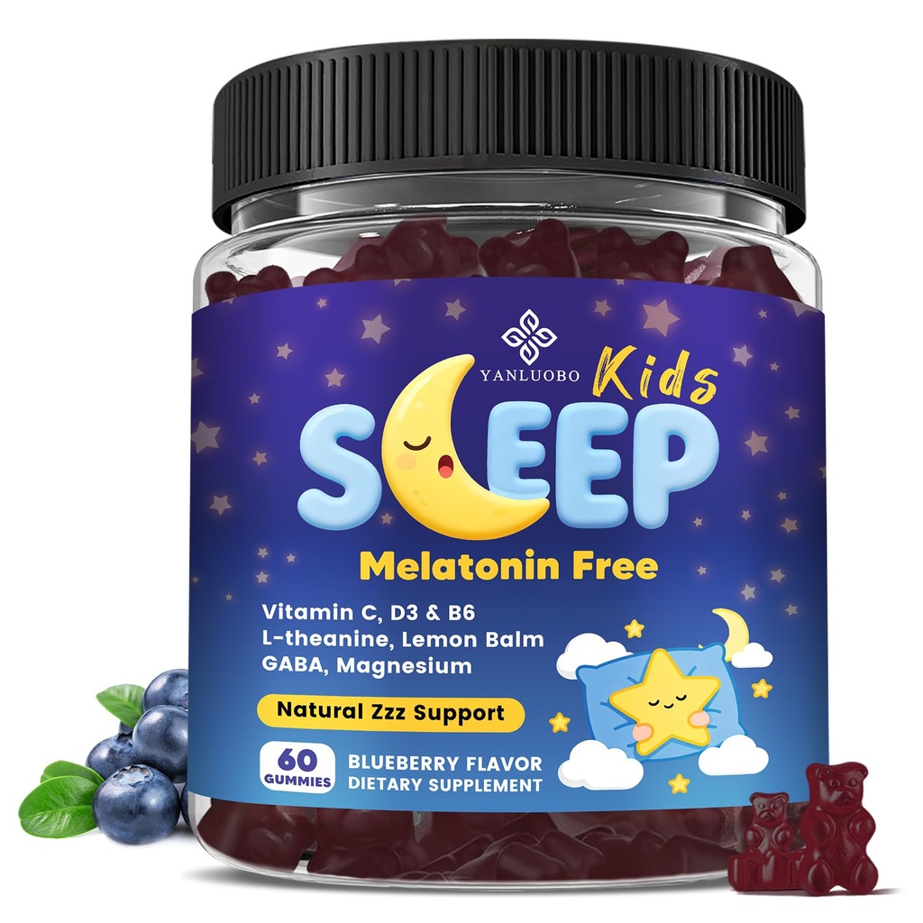 Enfants Gommies de sommeil Melatonine Gratuit - avec Magnésium Glycinate, Baume de citron, L-Theanine et GABA - Calmer la relaxation, soutenir le sommeil naturel, l'esprit calme - Berry Flavor, Non-Habit Forming