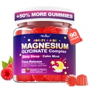 Magnésium Glycinate Gommies pour enfants 4+ & Adultes, 90 Compte Non Mélatonine Magnésium Gommies pour le sommeil et le calme, Vegan sans sucre avec Glycine, L-Theanine, B6, D3, Zinc et Omega 3 - Arôme framboise