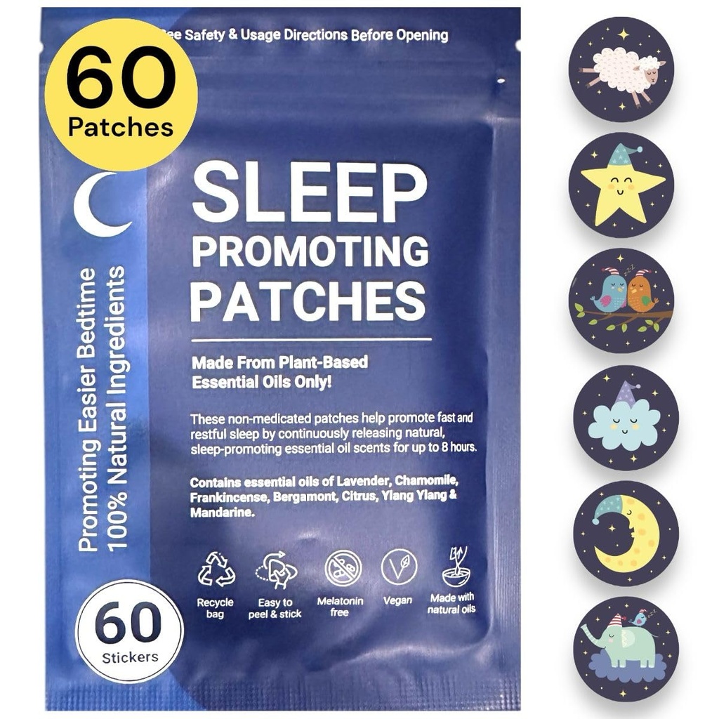 Slaap Patches voor volwassenen en kinderen - 60 100% plantaardige etherische oliën Slaaphulp Patches, Slapen Stickers met geen Melatonine, Voor Zen en Gemakkelijke Bedtijd