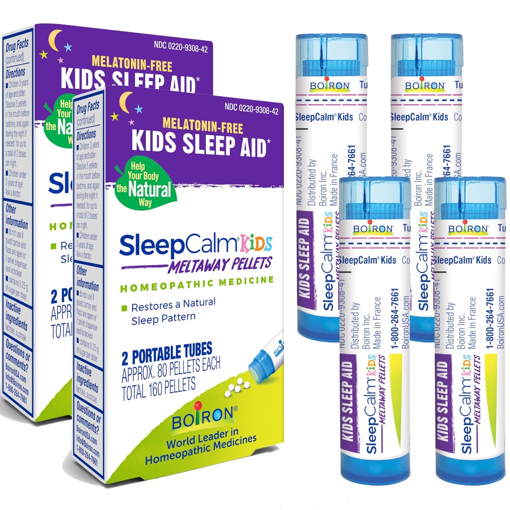 Boiron SleepCalm Kids aide au sommeil pour le sommeil de nuit profond, relaxant, reposant - sans mélatonine et sans habitude - 80 Pellets par tube - 4 Tubes Total Sommeil Calme