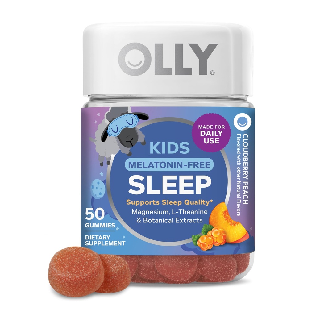 OLLY Kids Melatonine Free Sleep Gummy Supplement, Ondersteunt Slaapkwaliteit,* Magnesium, L-Theanine, Lemon Balm, Cloudberry Peach Flavored, 25 dagen levering - 50 Tellen