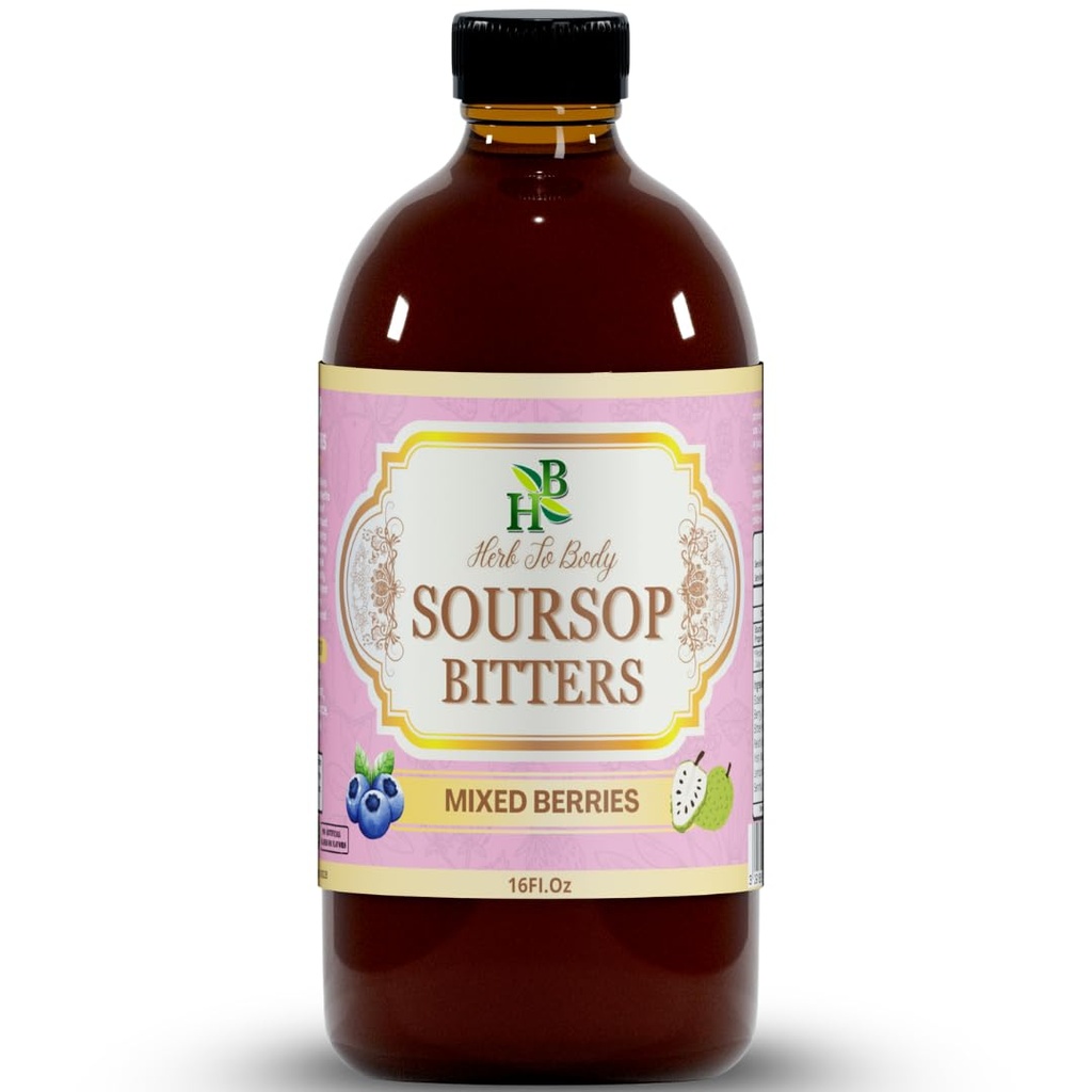 Herb To Body Soursop Bitter Liquid avec des baies mélangées – Boissons à base de 16 oz faites avec des feuilles de soursop de fabrication sauvage
