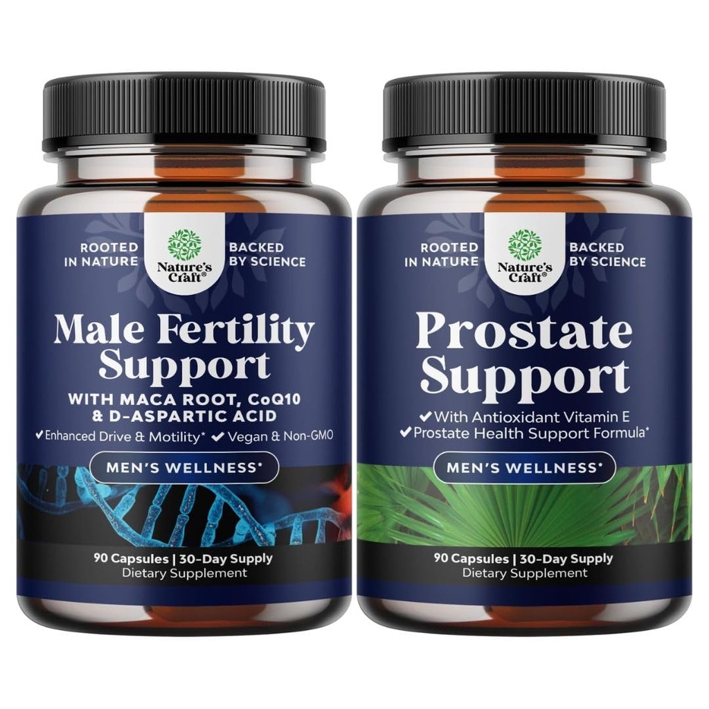 Ensemble de supplément de fertilité masculine pré-conception avec CoQ10, racine de maca, folate de méthyle et D-Aspartic Acid et supplément de prostate à base de plantes pour les hommes - Beta Sitostérol et thé vert pour le soutien au piège urinaire