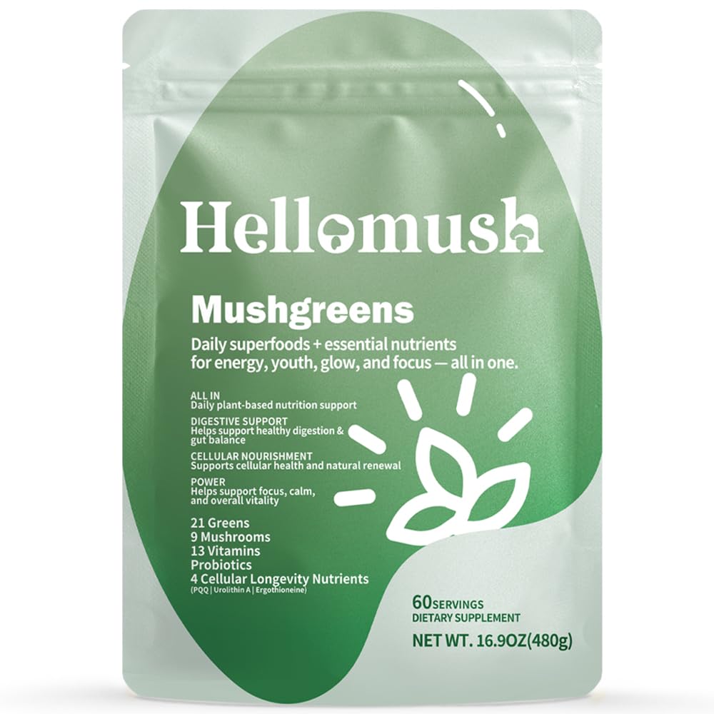 Super Greens Poudre Superfood, Supplément quotidien de poudre verte avec Probiotiques Mélange de boissons pour hommes et femmes, Mélange de verts, champignons, vitamines, probiotiques et nutriments cellulaires