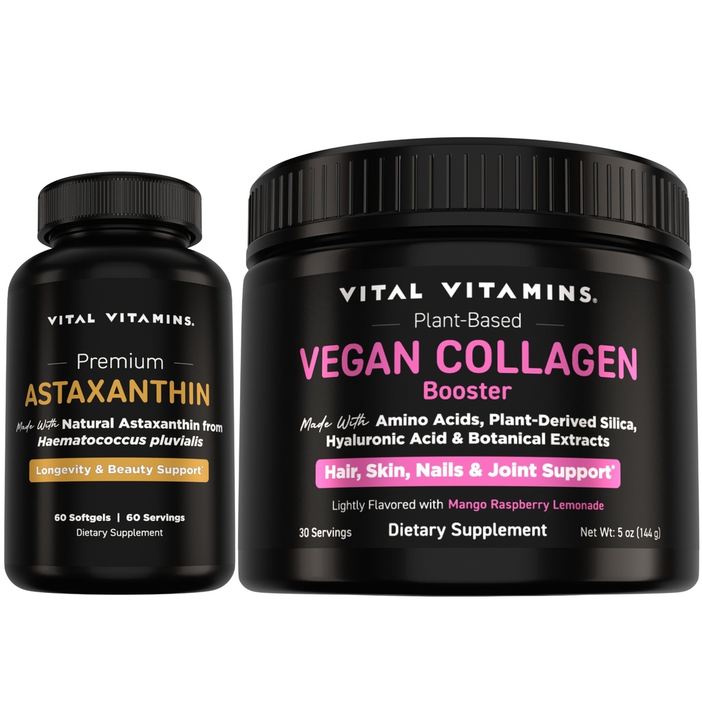 Vitamines vitales Astaxanthine + Poudre de rappel de collagène végétalien