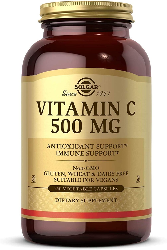 Solgar Vitamine C 500 mg, 250 plantaardige capsules - Antioxidant & Immune Support - Algehele gezondheid - Ondersteunt gezonde huid en gewrichten - Niet-GMO, Veganistisch, Glutenvrij, Kosjer - 250 porties