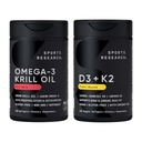 Sports Research® Multivitamine Pack - Omega-3 Krill Oil 500mg w/Choline, Fosfolipiden & Astaxanthine en vitamine K2 & Vegan D3 5000iu met kokos MCT olie - Non-GMO · Glutenvrij