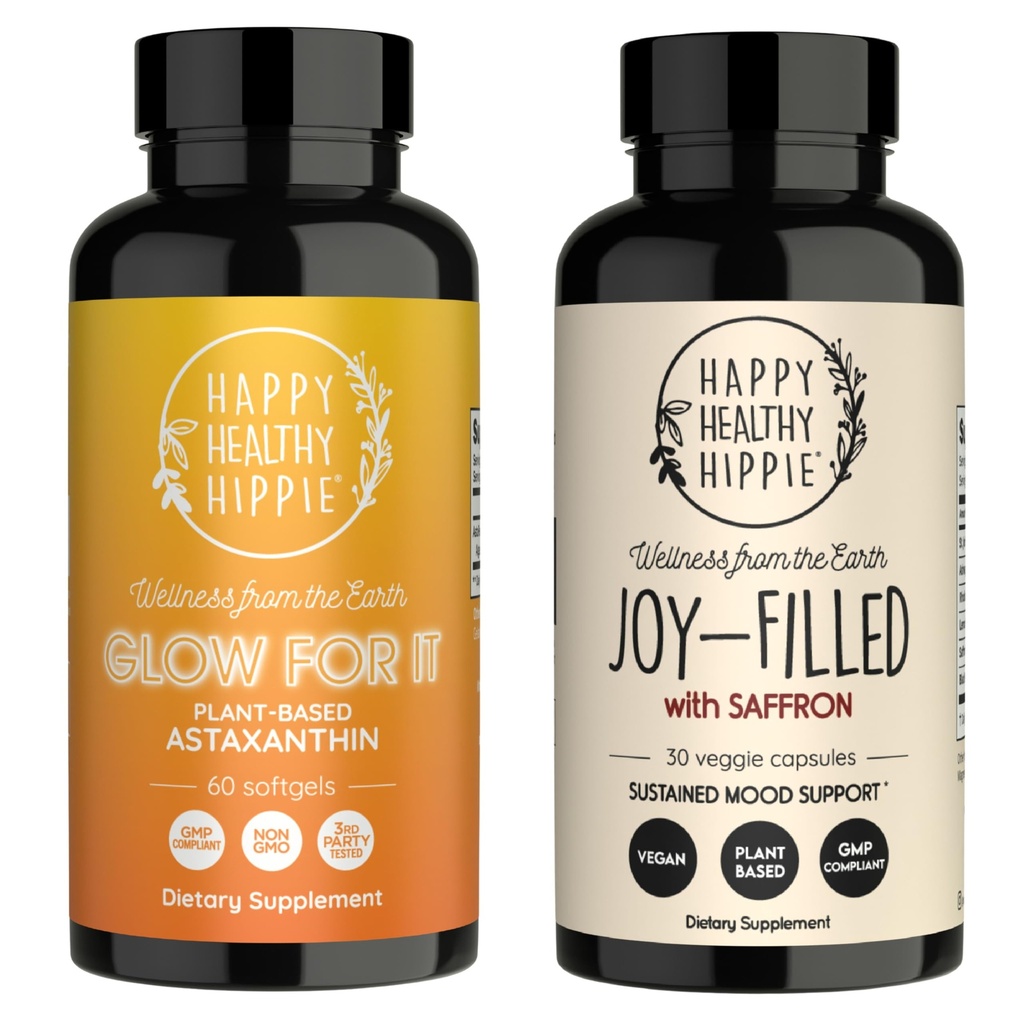 Happy Healthy Hippie Joy-Filled with Saffron Mood Support Supplement & Glow for It Astaxathin Supplement