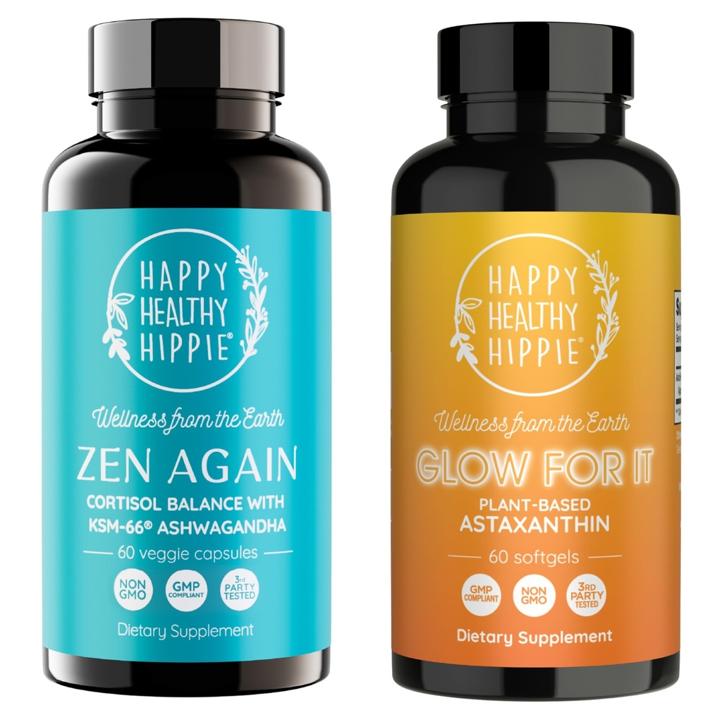Happy Healthy Hippie Glow for It Astaxanthine Supplement & Zen Again Cortisol Manager