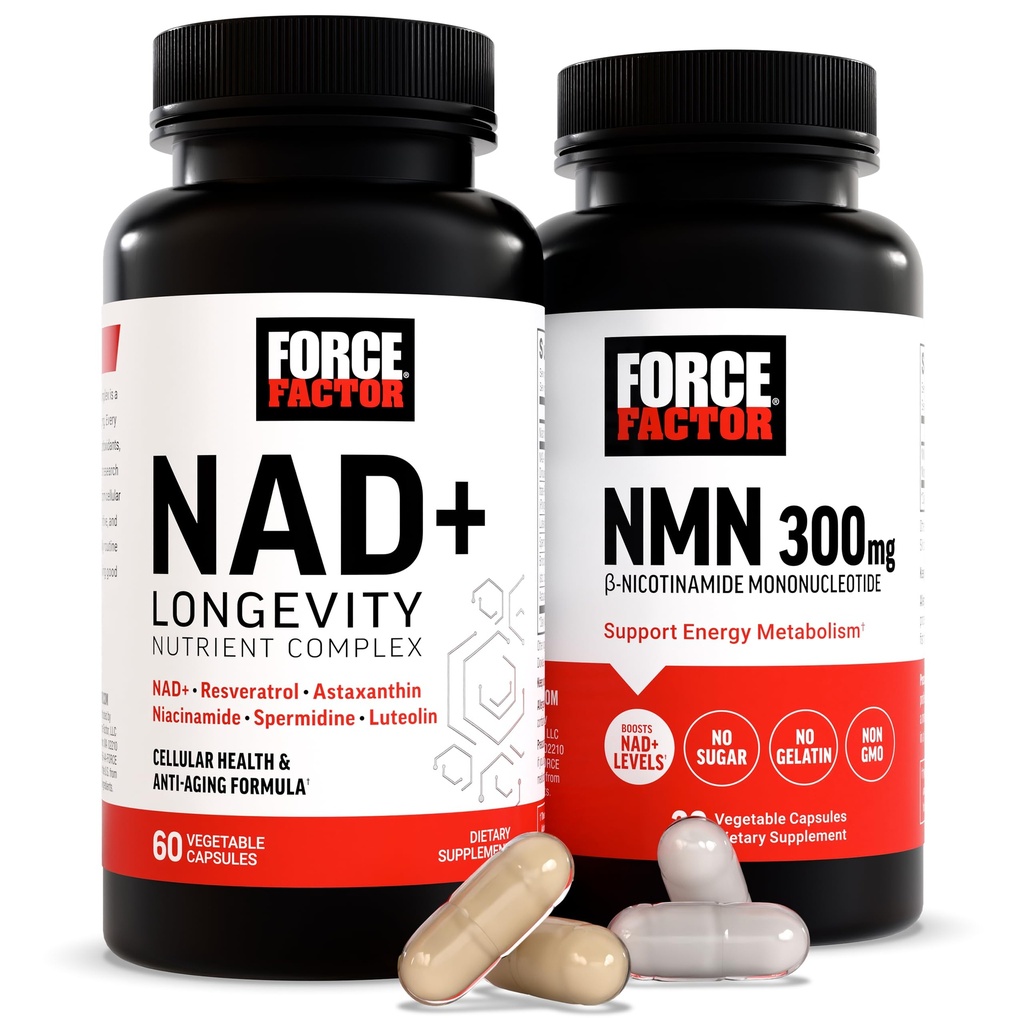 Force Factor NMN Supplement, NAD+ (NMN of Nicotinamide Riboside Alternatief) met Resveratrol, Astaxanthine, Spermidine en Luteoline Complex, NAD ter ondersteuning van Cellular Health & Healthy Aging, 60 Capsules