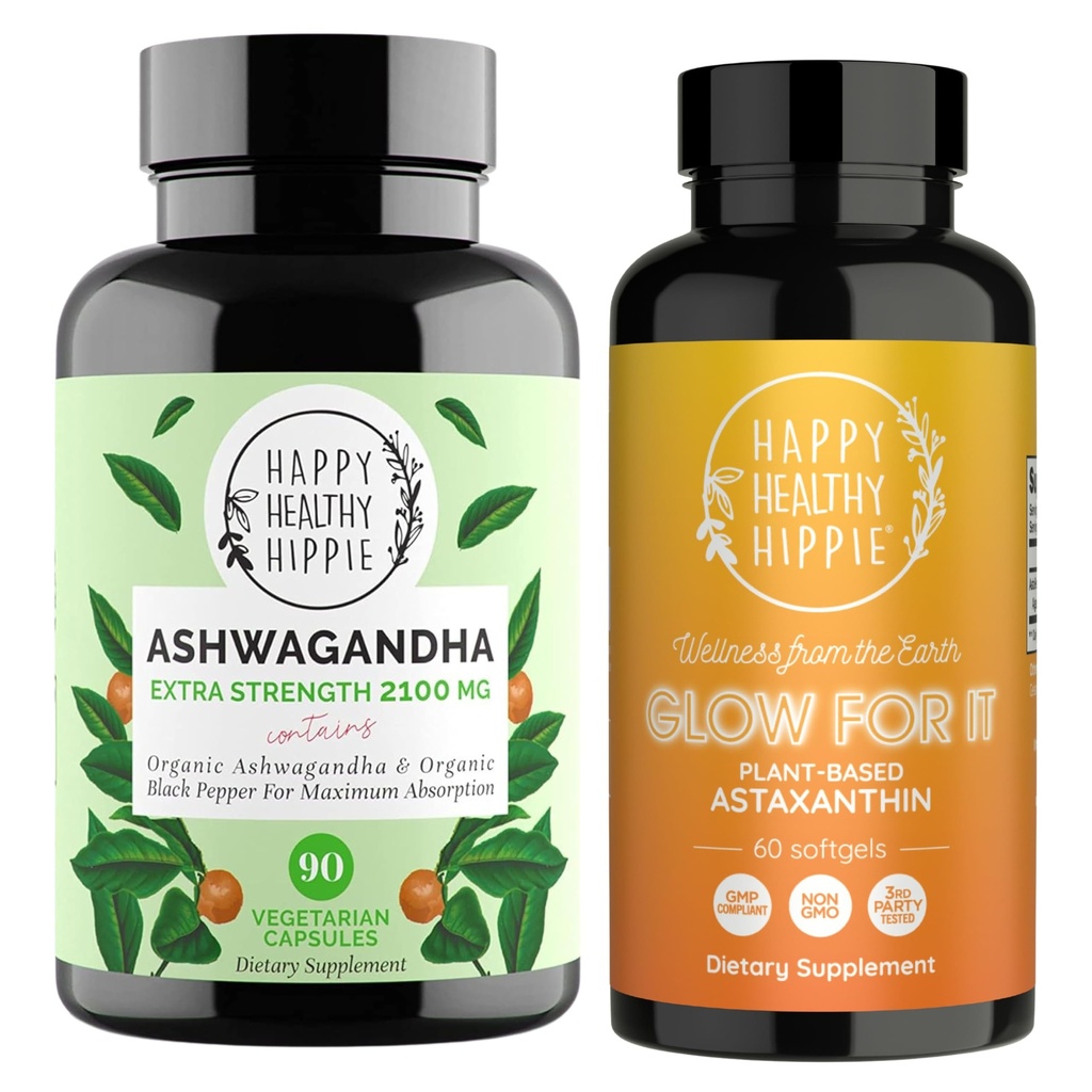 Gelukkige gezonde Hippie Glow for It Astaxanthine Supplement & Organic Ashwagandha Capsules