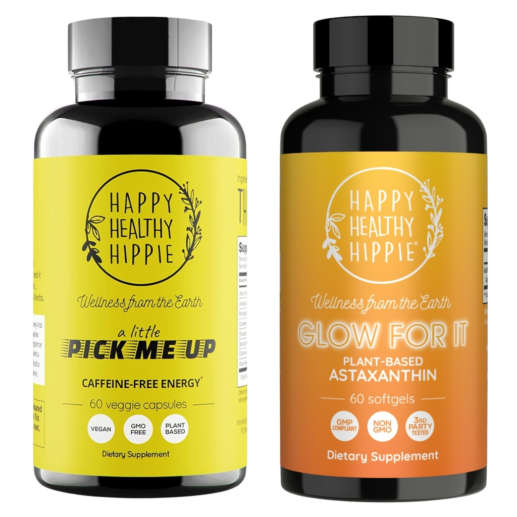 Gelukkige gezonde Hippie Glow for It Astaxanthine Supplement & A little pick Me up Natural Energy Pillen