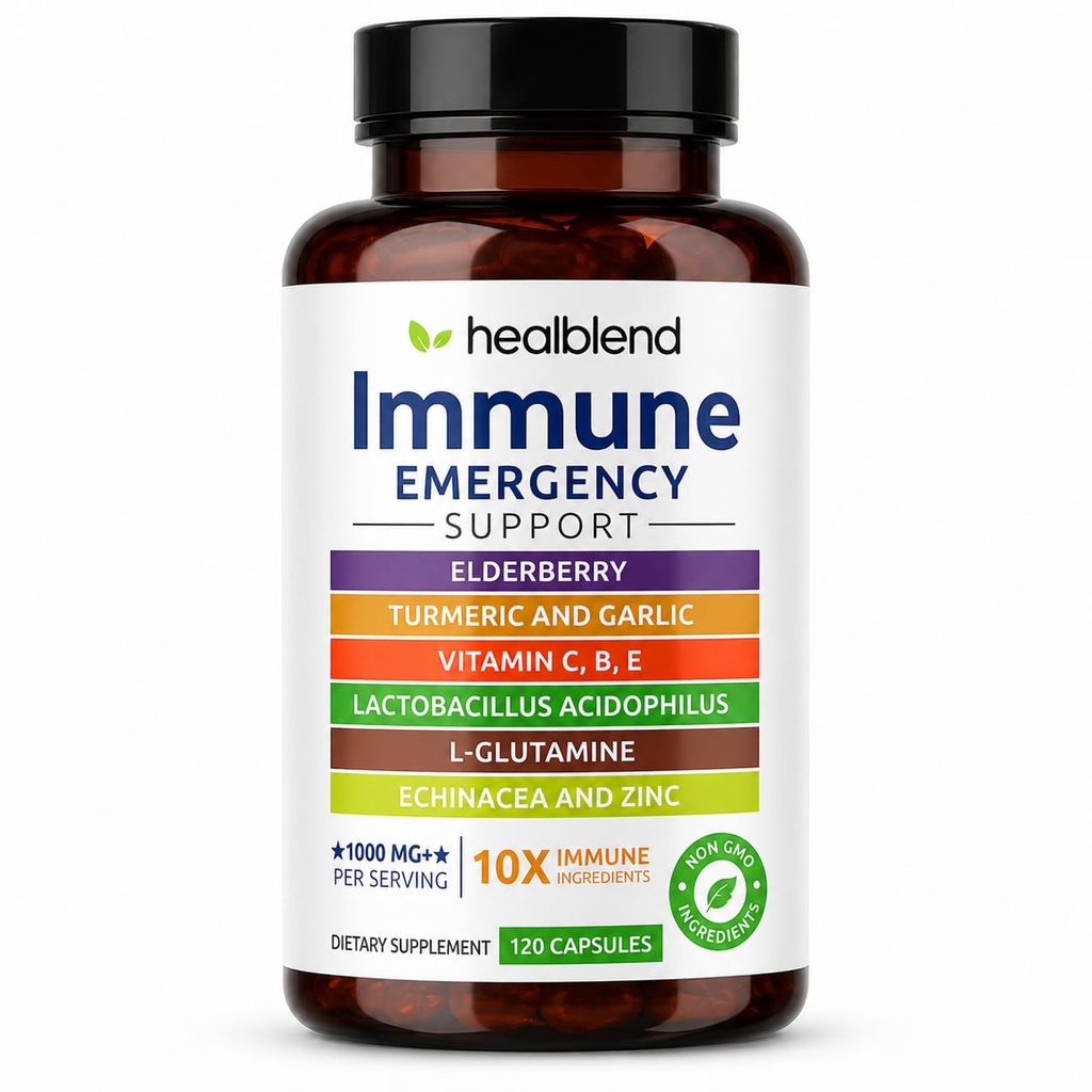 realblend 10 in 1 Immuun Support Supplement Booster met vlierbessen, zink, echinacea, kurkuma, Lactobacillus Acidophilus, voor volwassenen [120 capsules]