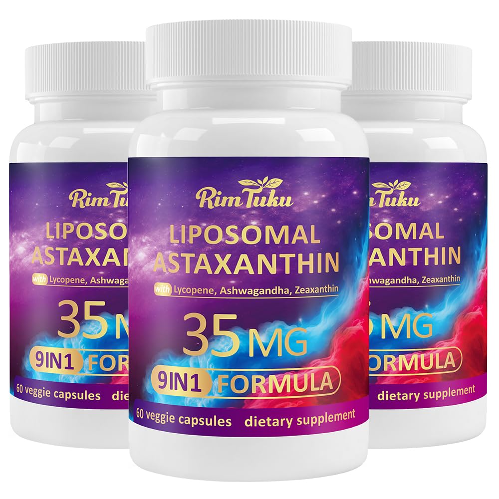 Liposomal Astaxanthin Supplement Complex 9-in-1 with Ashwagandha, Lycopene, Zeaxanthin, Antioxidant Supplement Support Eye, Skin & Joint Health, 180 Capsules