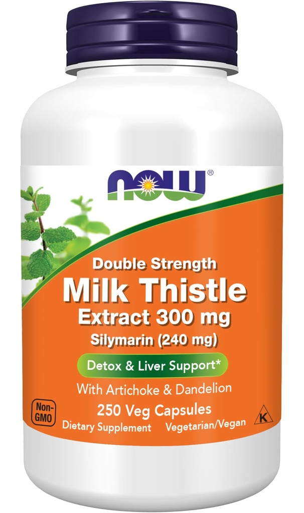 MAINTENANT compléments alimentaires, extrait de chardon de lait silymarin 300 mg avec artichaut et dandelion, double résistance, soutient la fonction hépatique*, 250 gélules (1)