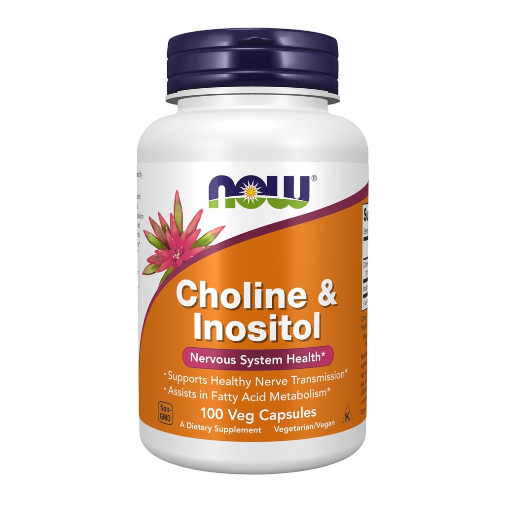 NOW Foods Supplements, Choline & Inositol 500 mg, Healthy Nerve Transmission*, Zenuwstelsel Gezondheid*, 100 Capsules