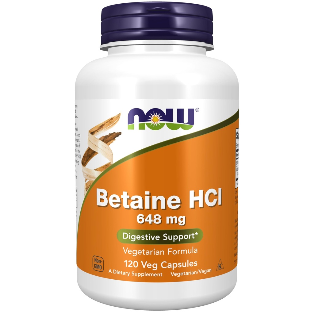 NOW Foods Supplements, Betaine HCl 648 mg, Vegetarische Formule, Digestieve Ondersteuning*, 120 Veg Capsules