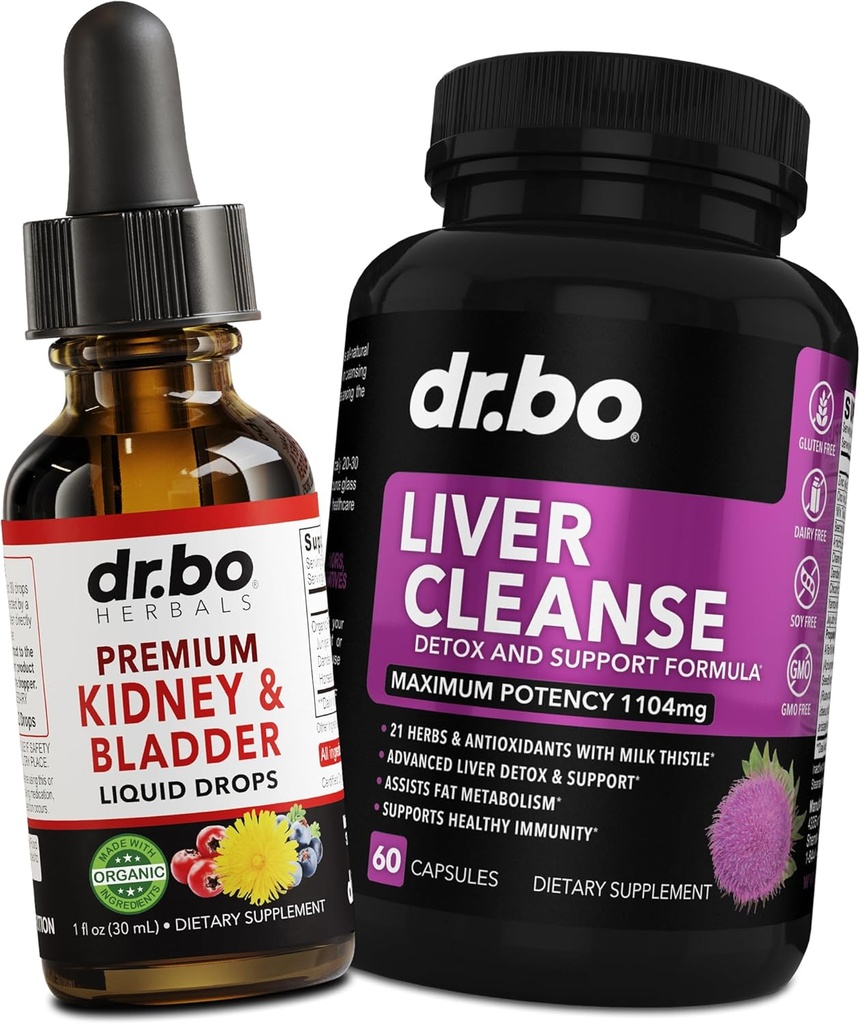 Supplément de soutien au rein Bladder Health & Liver Cleanse Detox - Suppléments bio pour le rein Detox Drops & Liver Detox Cleanse Capsules Supplément - Rênal Urinary Tract Herbal